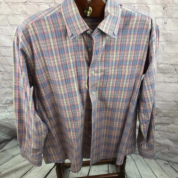 alan flusser bright plaid button down shirt size large - Picture 1 of 5